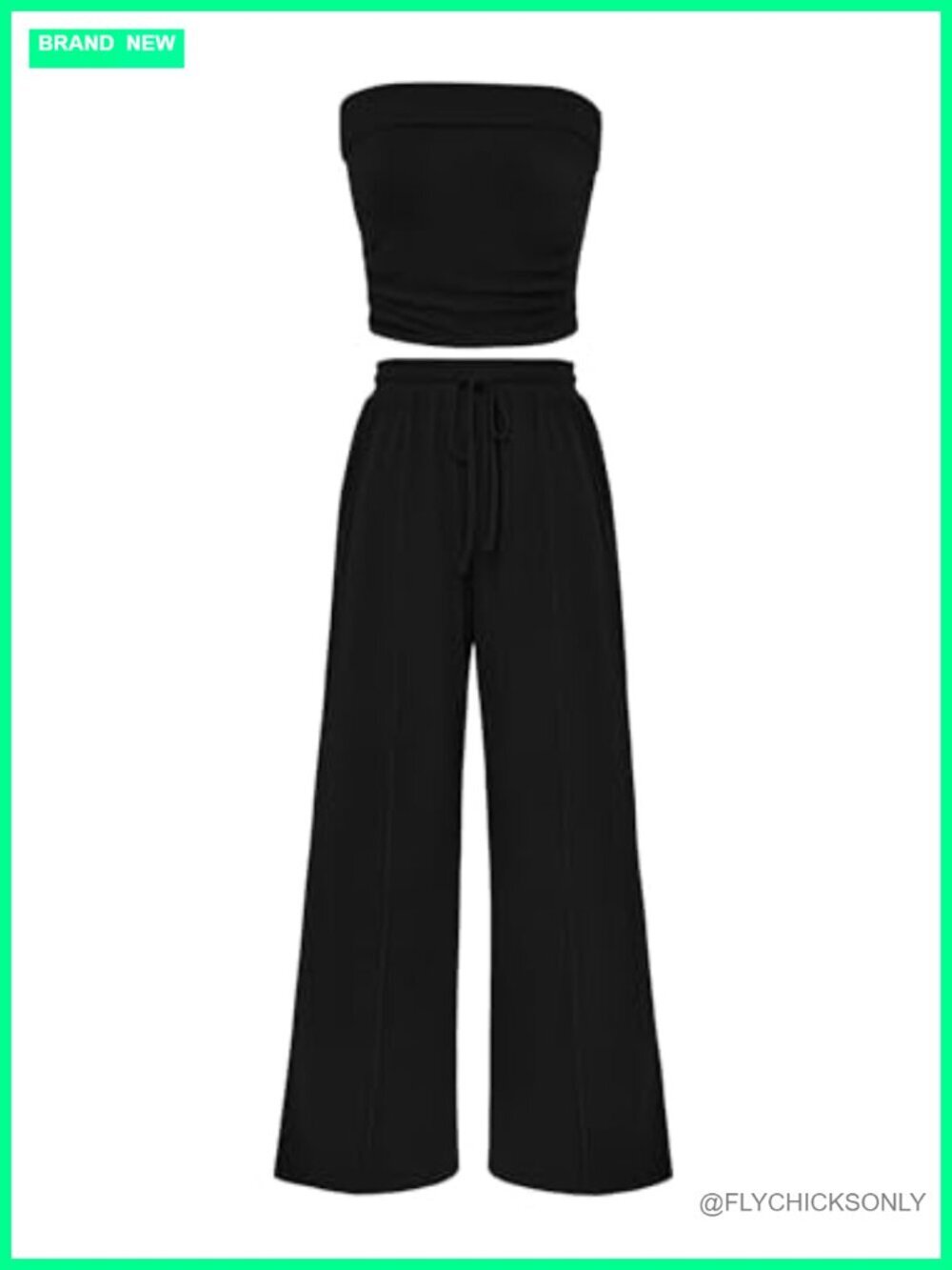 Ribbed Knit Crop Tube Top Wide Leg Pants 2 Piece Lounge Set Women